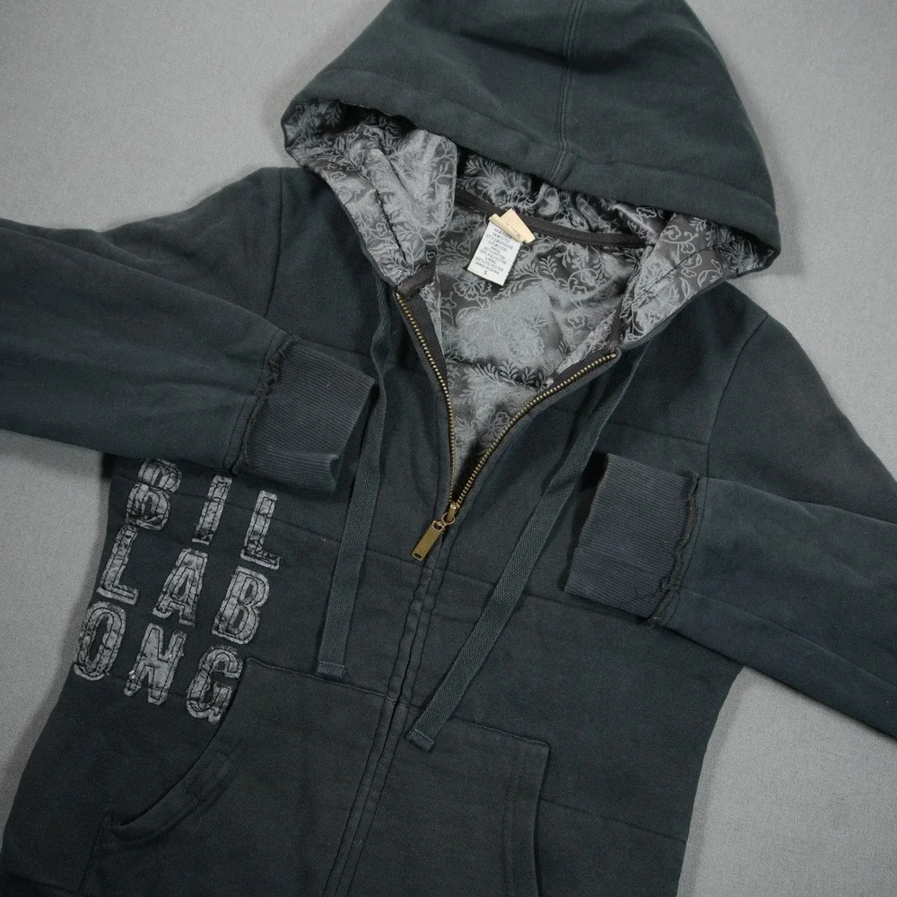 Y2K Billabong Satin Lined Damask Women Zip Up Hoodie S Skater Surfwear Faded